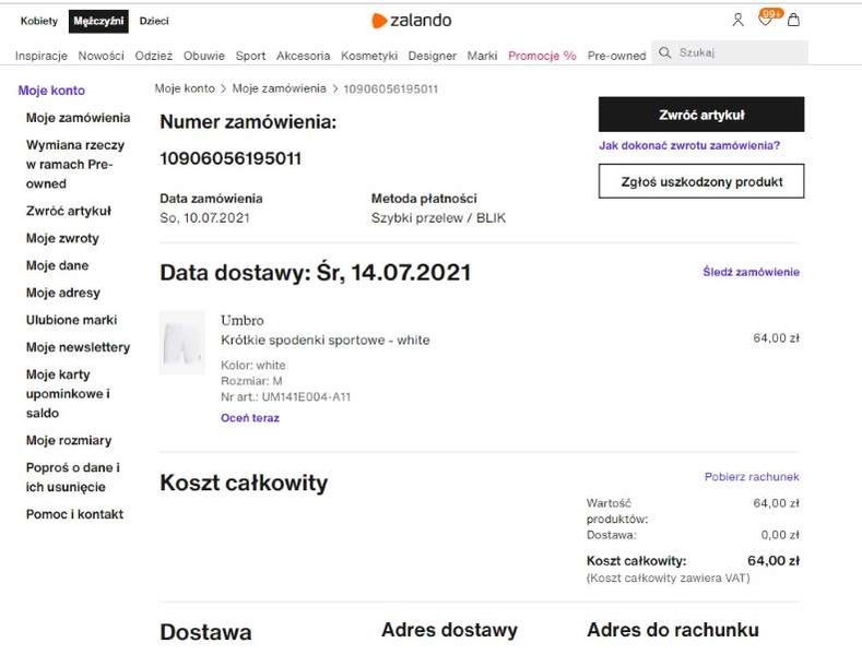 szczegółowe podsumowanie zamówienia e-commerce
