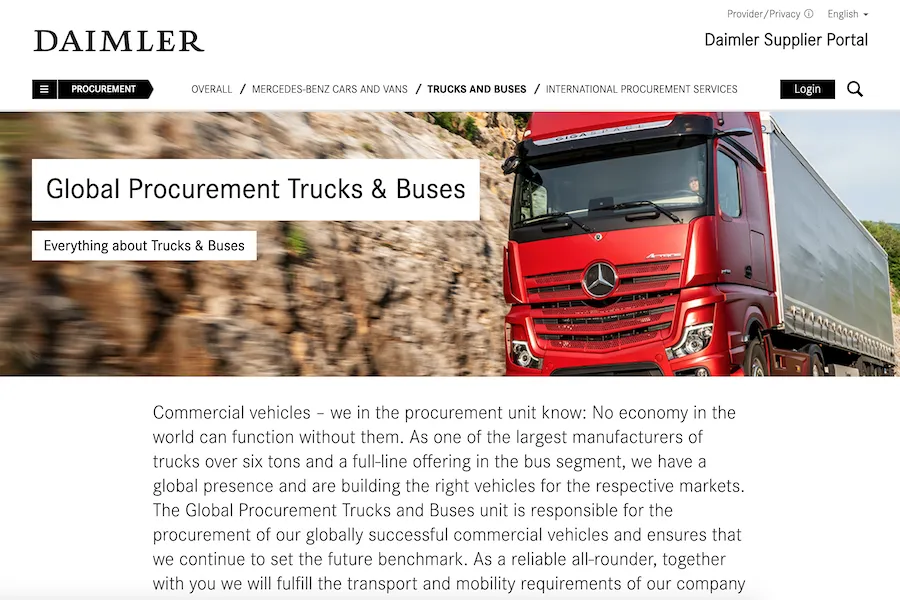 Strony firmy DAIMLER skierowanej do klientów B2B. Zawiera zdjęcia i opisy produktów.