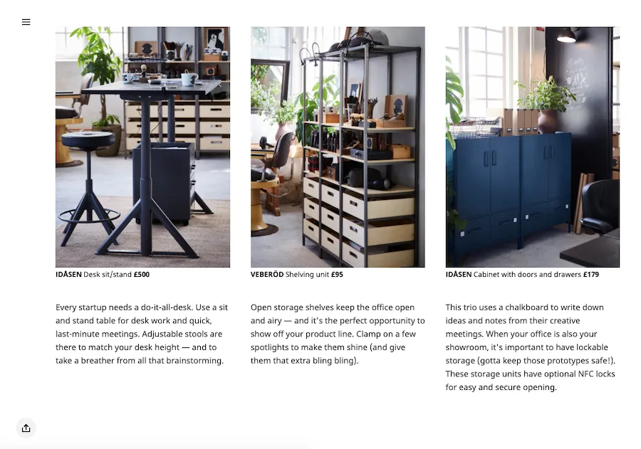 Strony firmy IKEA adresowany do klientów B2B. Zawiera zdjęcia i opisy produktów.