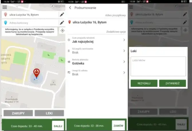 aplikacja mobilna eco taxi - przykład projektowania