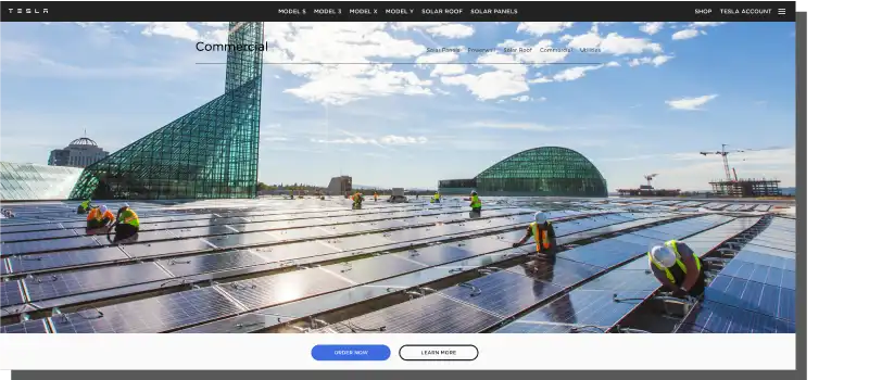 Tesla.com – the desktop version of the B2B website