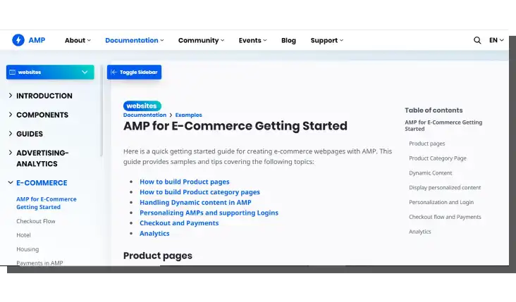 trendy e commerce - google amp