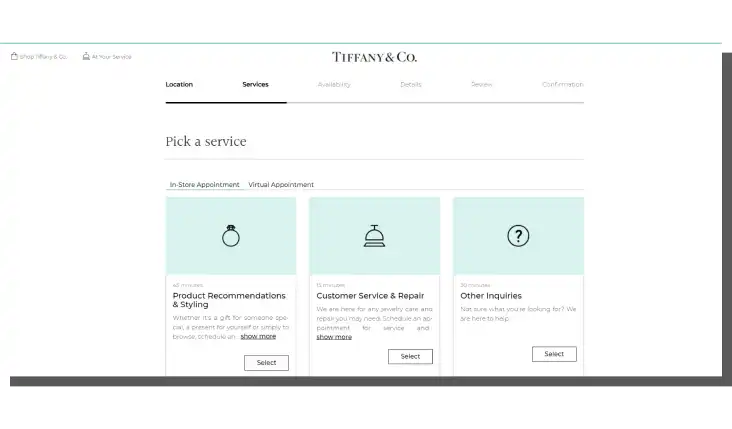 sprzedaż ecommerce w Tiffany&Co.