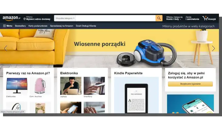e-commerce strony głównej - Amazon