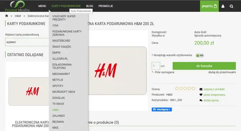 karty i bony podarunkowe - h&m
